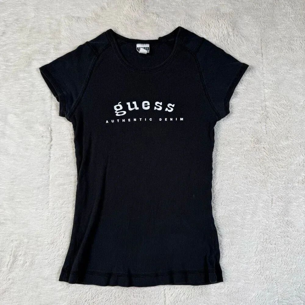 Vintage Y2K Guess Women’s Ribbed Tee T Shirt